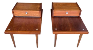 Mid-Century American of Martinsville Walnut Nightstands With Floating Drawer- A Pair