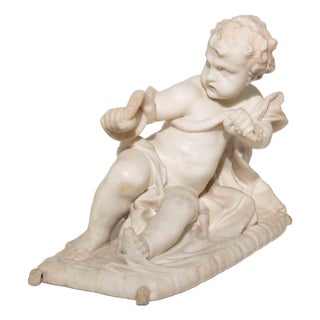 19th Century Carved Marble Figure of a Putto with Serpent For Sale