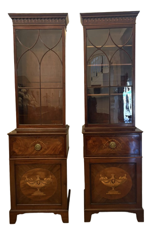 Antique Regency Mahogany Inlaid Astragal Glazed Library Bookcases, 1820, Set of 2