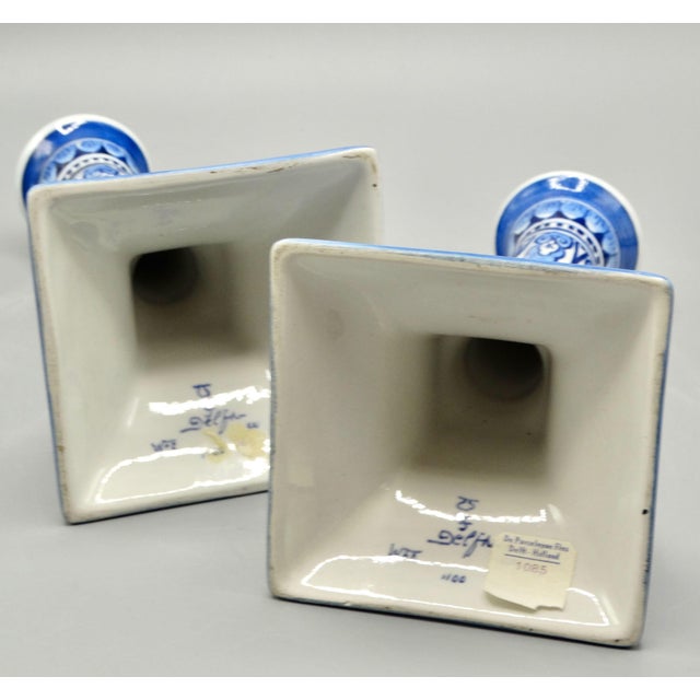 Blue Dutch Delft Chinoiserie Candle Holders, a Pair For Sale - Image 8 of 8