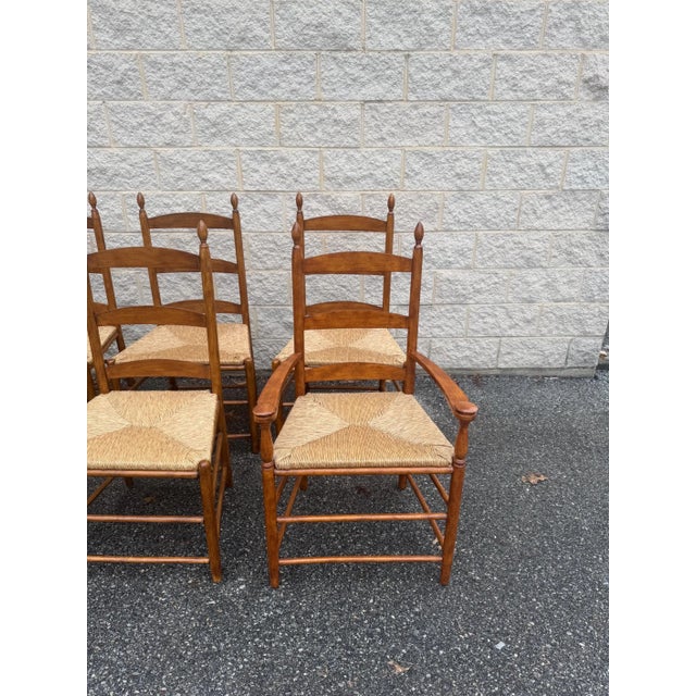 Mid 20th Century Set of 6 Rustic Style Beech Ladder Back Dining Chairs With Rush Seats For Sale In Philadelphia - Image 6 of 11