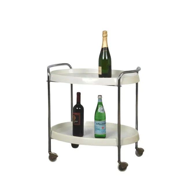 Mid-Century Italian Oval White Plastic and Metal Chrome Bar Cart, 1950s For Sale - Image 13 of 15