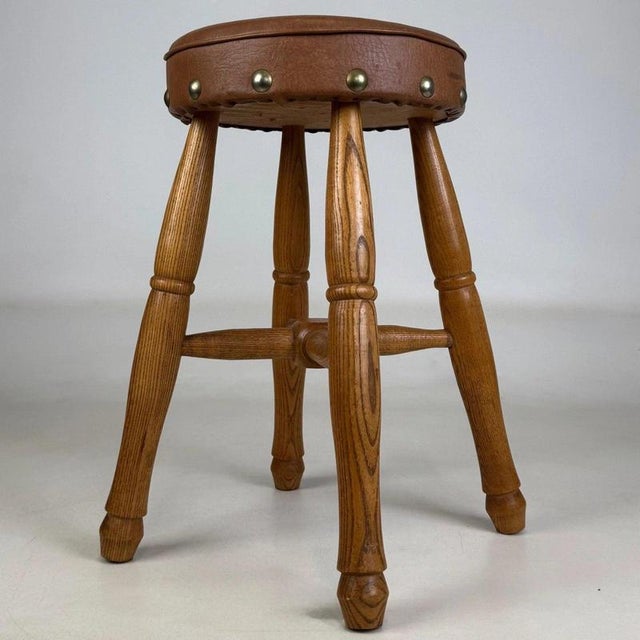 Antique Oak Upholstered Stool, 1800s For Sale - Image 6 of 11