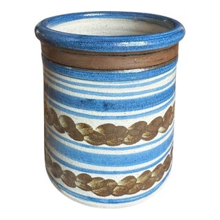 1998 Studio Pottery Vase Mocha Ware Style Utensil Vessel Signed and Stamped For Sale