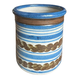 1998 Studio Pottery Vase Mocha Ware Style Utensil Vessel Signed and Stamped