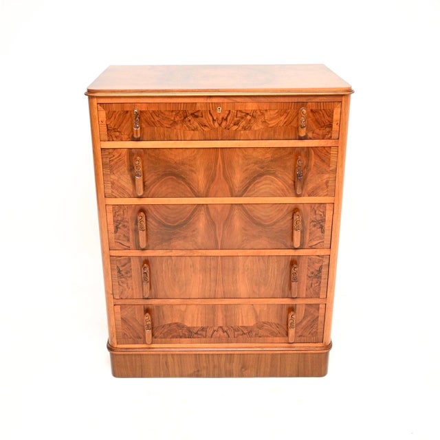 Art Deco Figured Walnut Chest of Drawers, 1930 For Sale - Image 3 of 12
