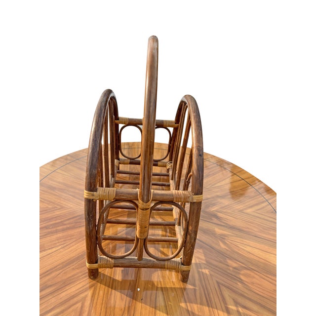 1970s Vintage Natural Bamboo Wicker Magazine Rack in Coastal Boho Chic Style For Sale - Image 5 of 7