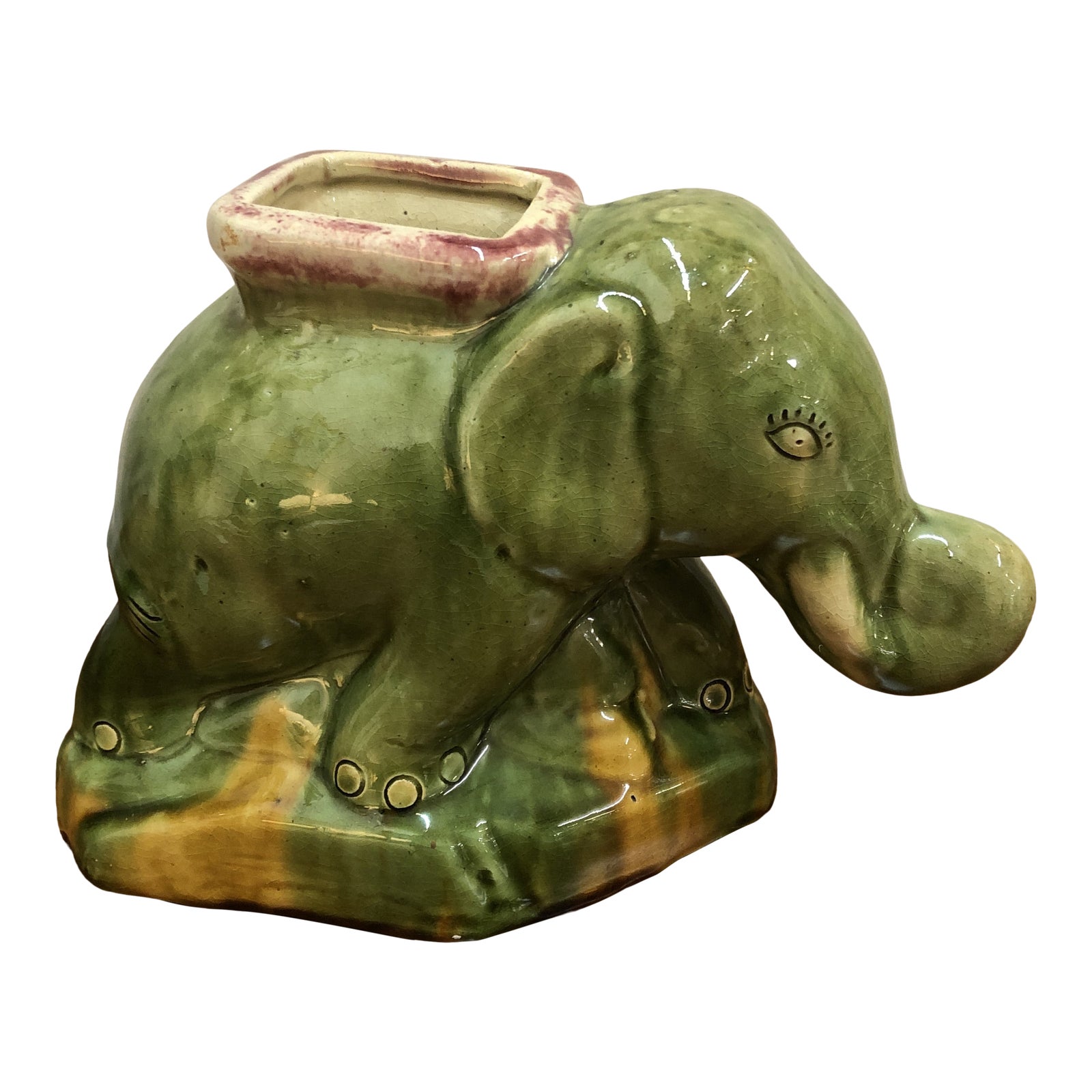 Vintage 1970s Glazed Ceramic Elephant Vase Chairish