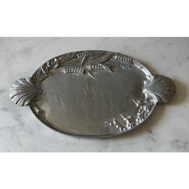 Vintage Arthur Court cast aluminum platter circa 1986 featuring detailed clam shell handles and an a relief border with...
