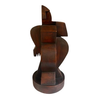 Mid 20th Century Vintage Atelier Boulogne Art Deco Wood Female Sculpture For Sale
