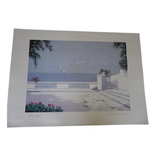 Giorgio Zuppini, Terrzza Sul Mare Con Gabbiani (Land on the Sea with Seagulls), 1970s, Lithograph For Sale