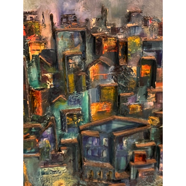 1970s Vintage Signed Remington Dimensional Mixed-Media Cityscape on Board For Sale - Image 5 of 12