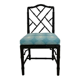 Black Lacquer Chinese Chippendale Teal Chair by Jonathan Adler For Sale