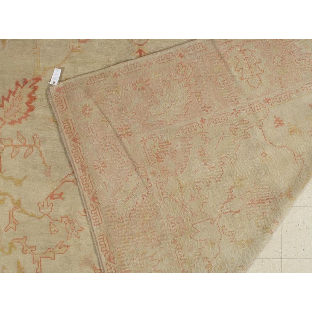 Antique Oushak Carpet, Handmade Oriental Rug, Pale Coral, Soft Pink and Yellow For Sale - Image 4 of 13
