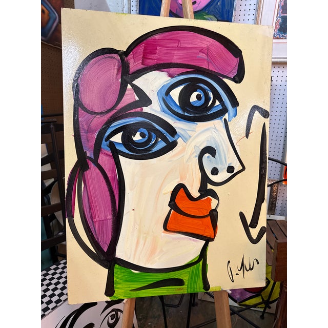 Portraiture 1970s Peter Keil Original Abstract Cubist Portraiture Painting For Sale - Image 3 of 6