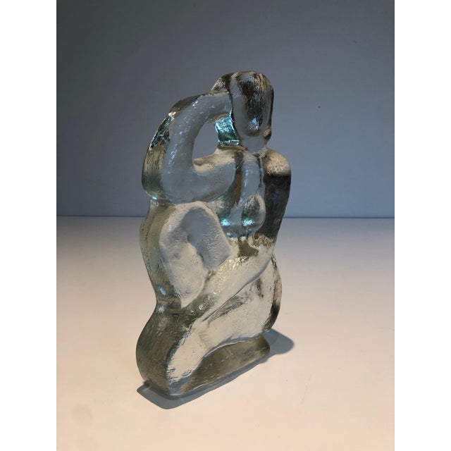 Art Deco 1970s Glass Sculpture Representing A Naked Woman Posing, French Art Deco Style For Sale - Image 3 of 12