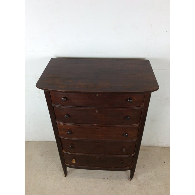 Antique Depression Era Five Drawer Chest With Turned Wood Pulls For Sale - Image 4 of 18