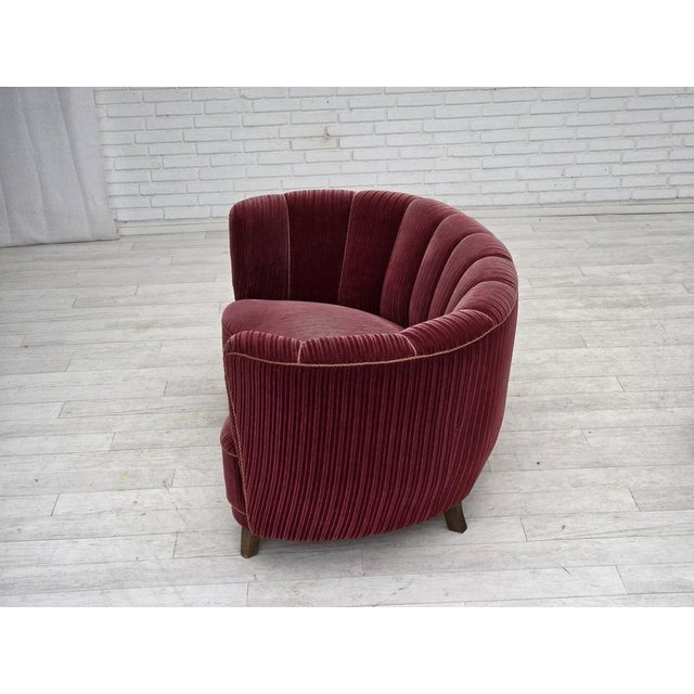 Danish 2-Seater Banana Sofa in Red Velour and Oak, 1970s For Sale - Image 16 of 18