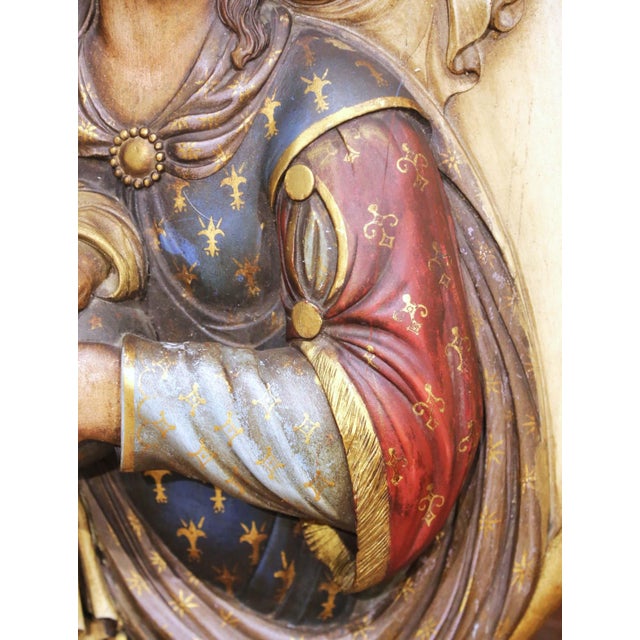 19th Century Spanish Carved Polychrome and Painted Madonna and Child Wall Plaque For Sale - Image 4 of 7