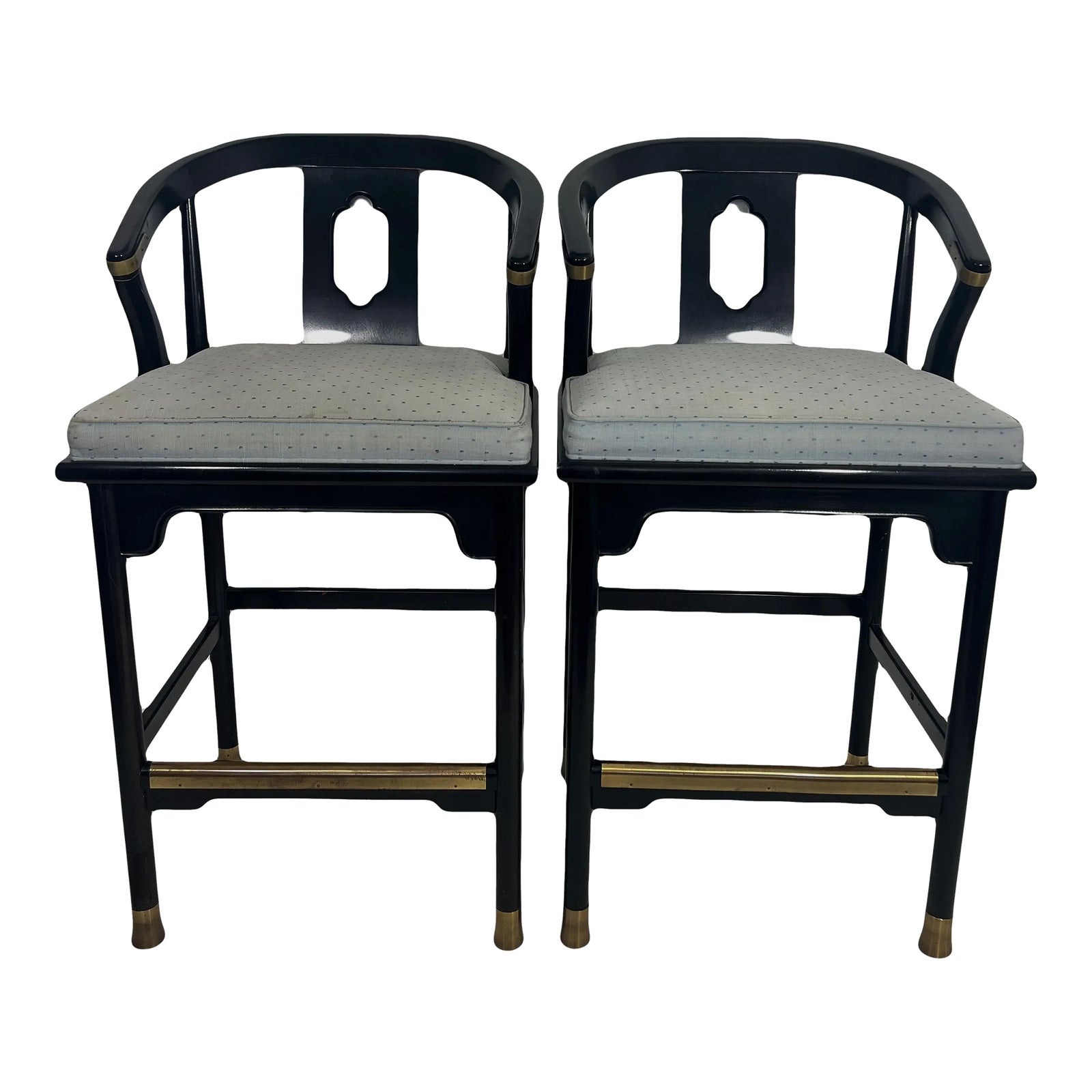 James Mont Black Lacquer 'Ming Style' Chinoiserie Bar Stools, With ...