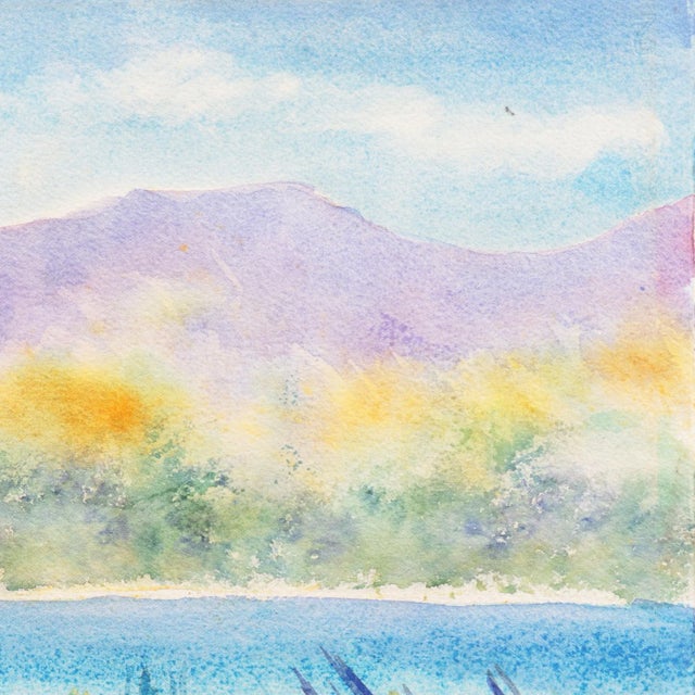 1970s 'Tropical Lagoon' by B. Metcalf, Impressionist Landscape With Palm Trees and Bougainvillea For Sale - Image 5 of 7