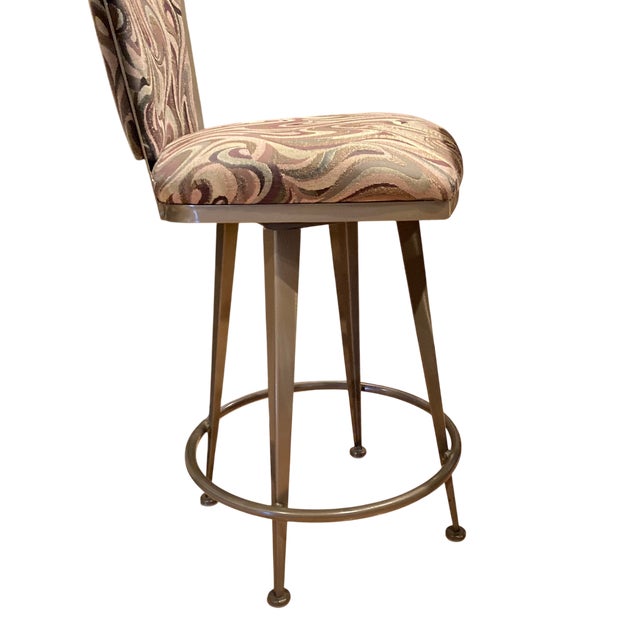 Early 21st Century Pair of Contemporary Upholstered Counter/Bar Stools by Johnston Casuals, Bronze Tone Metal For Sale - Image 5 of 14