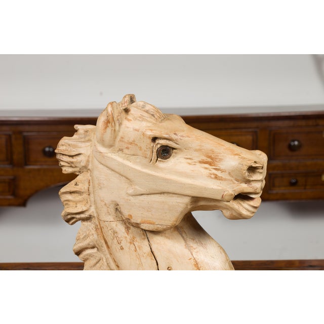 Mid 20th Century 1940s American Carved Wooden Horse Head Fragment with Weathered Patina For Sale - Image 5 of 10