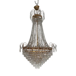Vintage Empire Style Crystal Chandelier with Gilt Frame For Sale