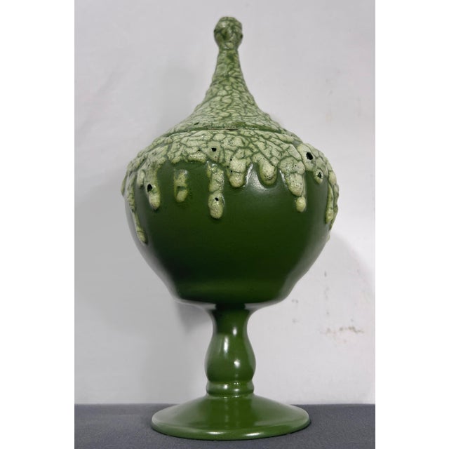 Contemporary Vintage Volcanic Glaze Ceramic Studio Art Pottery Covered Urn Vessel For Sale - Image 3 of 8