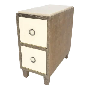 Travertine Top Cerused Drop Front Doors Compartments Night Stand End Table MINT