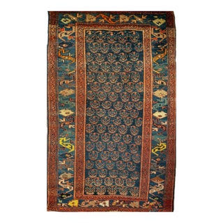 Antique Persian Bidjar Rug, Hand-Knotted Wool, Allover Paisley Pattern. Blue & Green, 4x6 For Sale