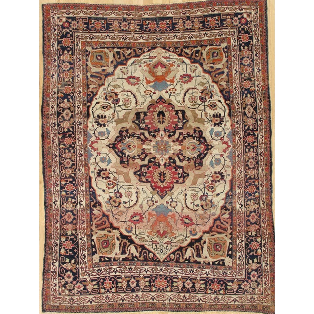 Antique Persian Lavar Kerman Oriental Carpet, Handmade, White, Navy, Jewel Tone For Sale - Image 10 of 12