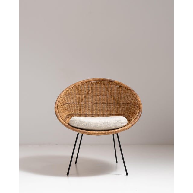 1960s 1960s French Mid- Century Modern Rattan Woven Chair with Upholstered Seat For Sale - Image 5 of 15