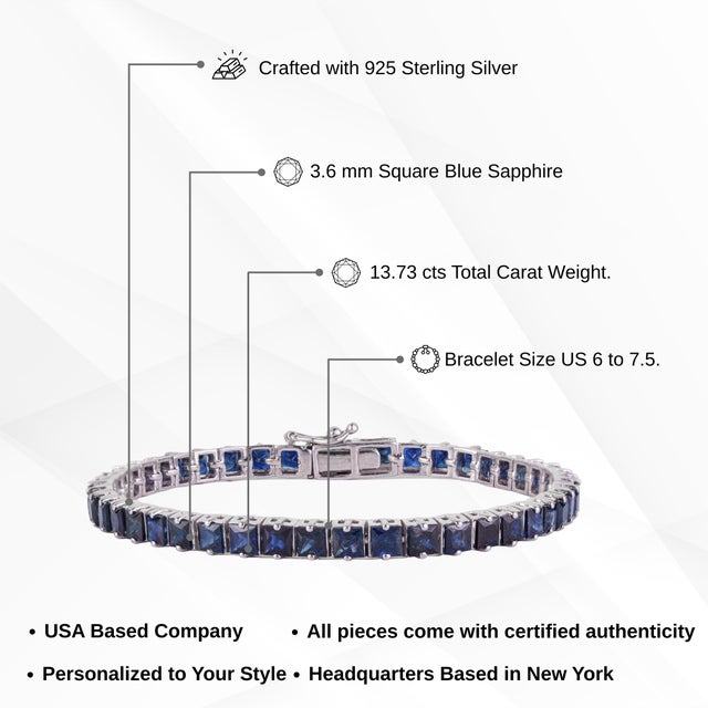 Art Deco 13.73 Ct Certified Blue Sapphire Tennis Bracelet for Women, Christmas Gift For Sale - Image 10 of 13