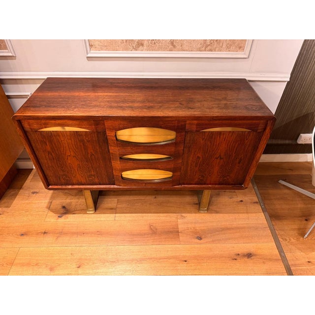 Brown Italian Credenza with Drawers and Brass Detailing, 1950s For Sale - Image 8 of 10
