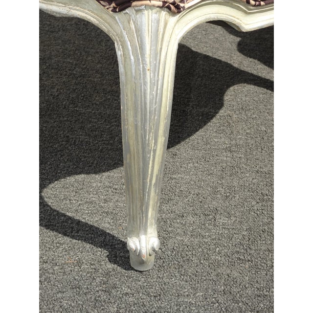 Pair Vintage French Provincial Floral Arm Chairs W Silver Frames For Sale - Image 10 of 12