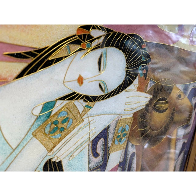 Set of 4 Vintage Vietnamese Lacquer Enamel Cloisonne Sơn Mài Paintings in the Style of Ting Shao Kuang For Sale - Image 13 of 15