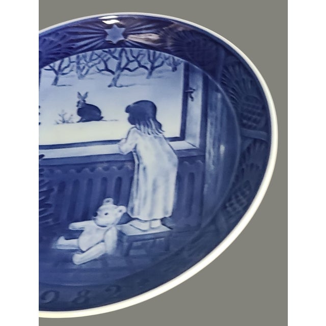 Contemporary Vintage 1982 Royal Copenhagen Waiting for Christmas Blue & White Plate For Sale - Image 3 of 6