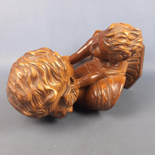 Brown Carved Wooden Sculpture of Mother with Child, Italy, 1960s For Sale - Image 8 of 16