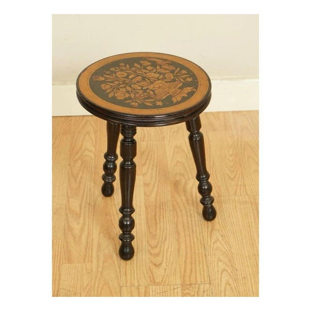 Dutch Lacquered Marquetry Stool For Sale - Image 5 of 9