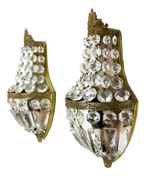 Early 20th Century French Crystal Wall Lights, Set of 2