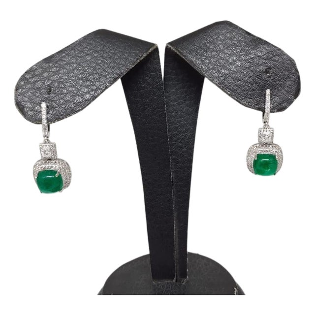 13.04 Carats Natural Zambian Emerald and 2.25 Carats Diamond Earring in 14k Gold For Sale