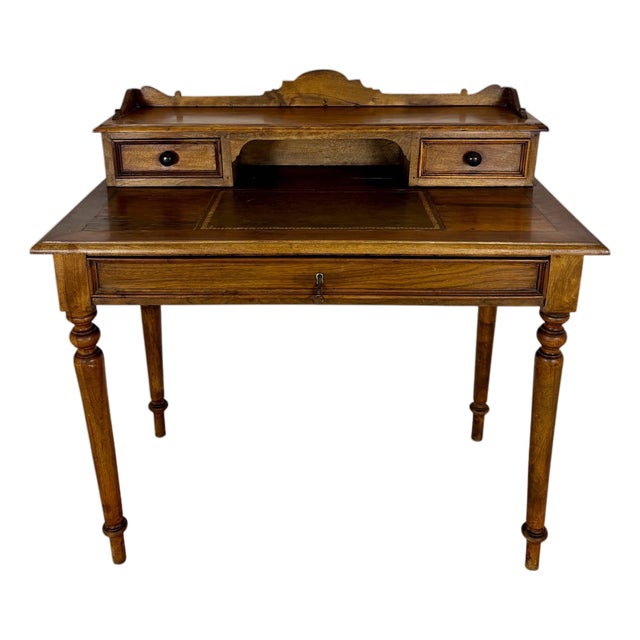 English Oak Writing Desk with Raised Gallery and Drawers, 1930s For Sale