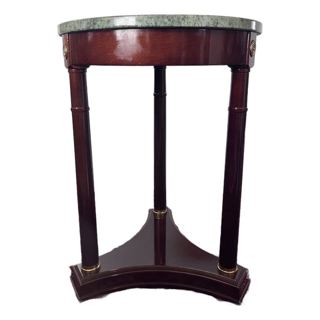 1980s Bombay Company French Empire Neoclassical Style Green Marble Top Side Mahogany Table For Sale
