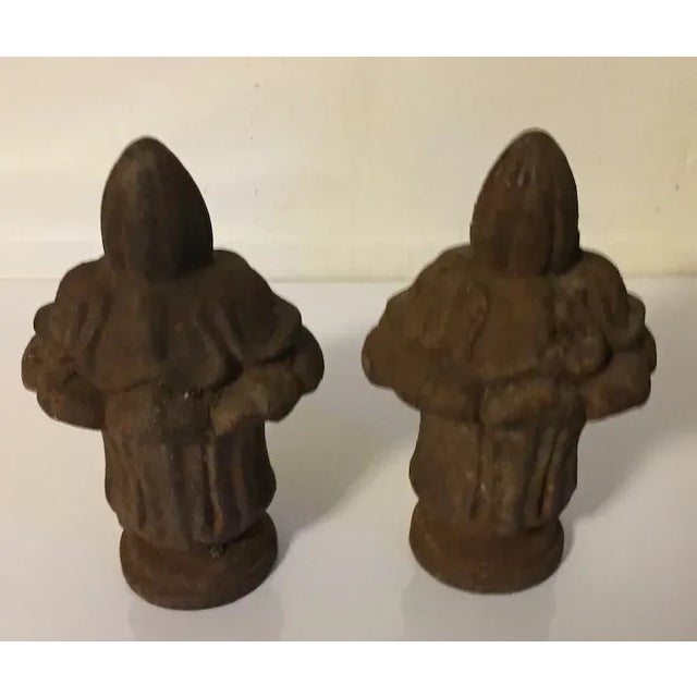 Pair antique 19th century solid cast iron foliate urn form finials from a fence or gate post. Each measures 6 1/4" tall x...