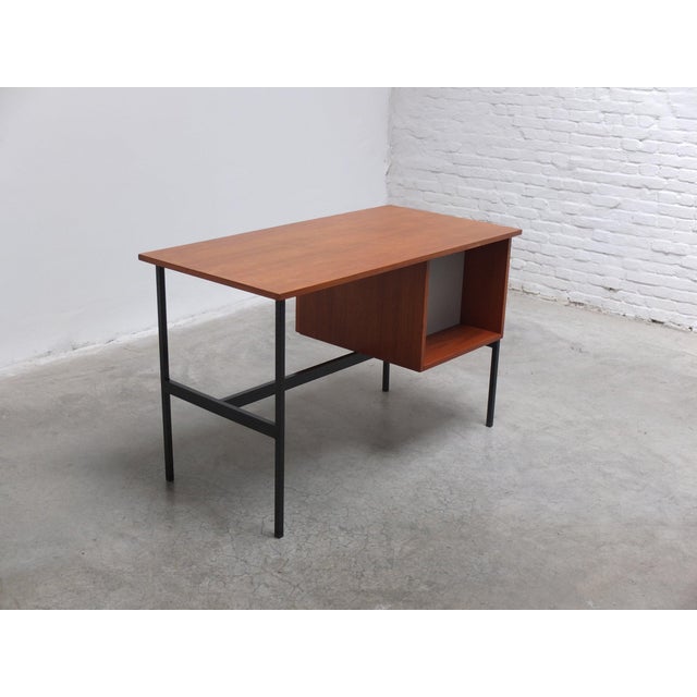 Vintage Freestanding Writing Desk in Teak and Black Metal by Pierre Guariche, 1960s For Sale - Image 12 of 14