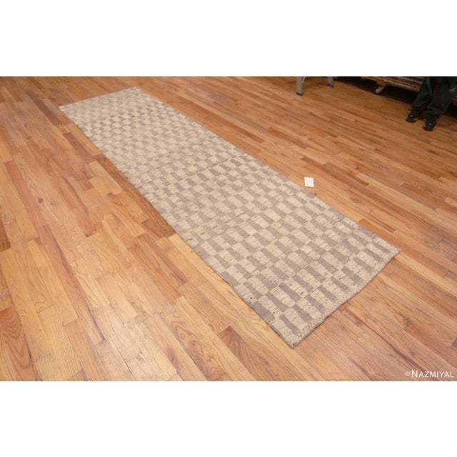 A Decorative Soft Light Cream and Tan Color Geometric Modern High Low Wool Pile Hallway Runner Rug, Country of Origin:...