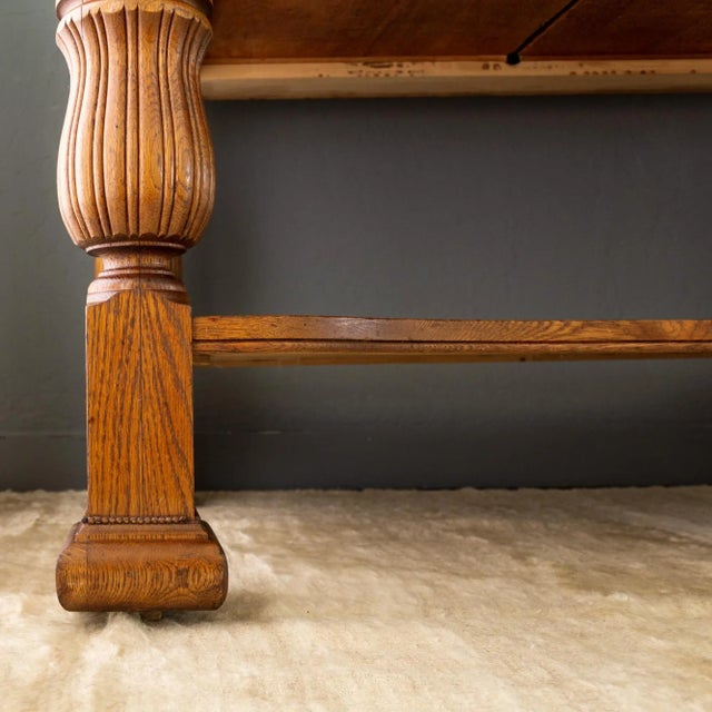 Brown 19th Century Jacobean Revival Tiger Oak Library Table or Center Table With Drawers For Sale - Image 8 of 18