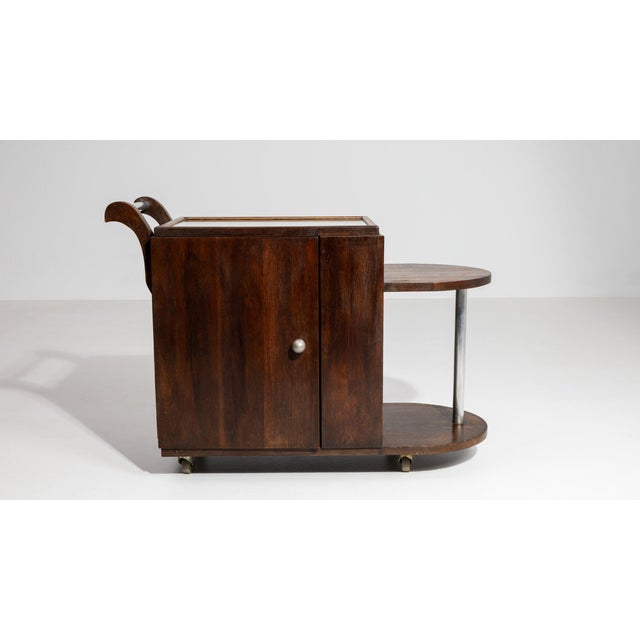 1940-1949 France Deep Walnut Brown Art Deco Bar Cart For Sale In Greensboro - Image 6 of 10
