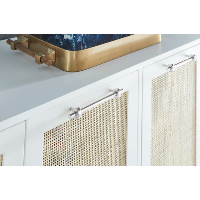 Worlds Away Matthew Izzo Home Macon Matte White Lacquer Four Door Cabinet With Caned Doors and Nickel Hardware For Sale - Image 4 of 6